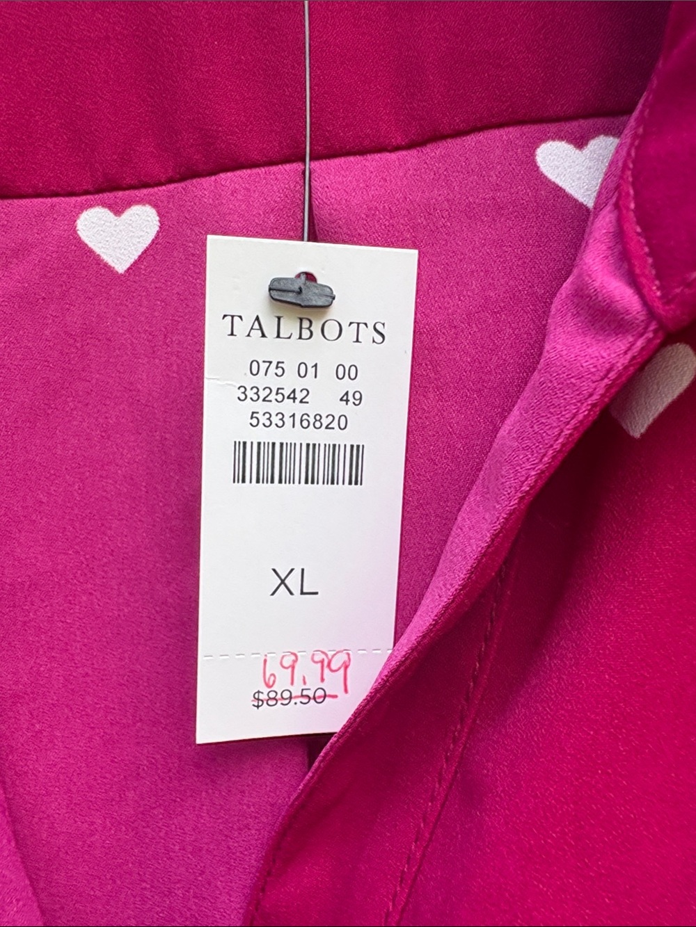 Talbots Raspberry Heart Print Button-Down Shirt - Picture 3 of 6